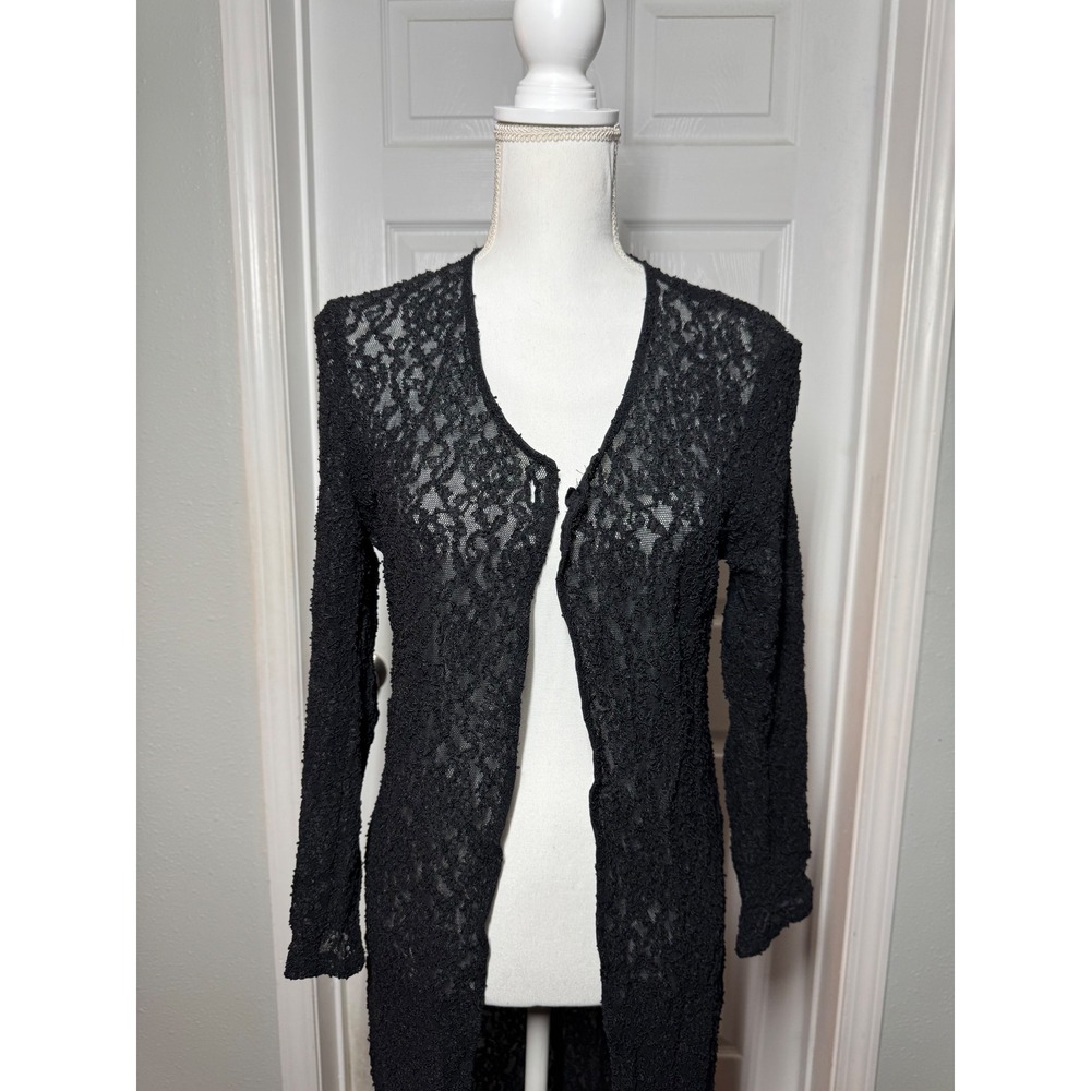 Carmel for CBH Duster Cardigan S Black Lace Longline Open Front Sheer Excellent - Picture 2 of 5